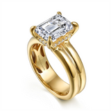 14K Yellow Gold 'Robin' Wide Band Emerald Cut Natural Diamonds Engagement Ring
