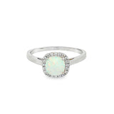 October Birthstone Sterling Silver Checkerboard Cushion Created Opal Halo Ring