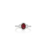 Platinum And 18K Yellow Gold Oval Ruby Halo Ring