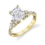 14K Yellow Gold 'Lilac' Floral Emerald Cut Natural Diamonds Engagement Ring