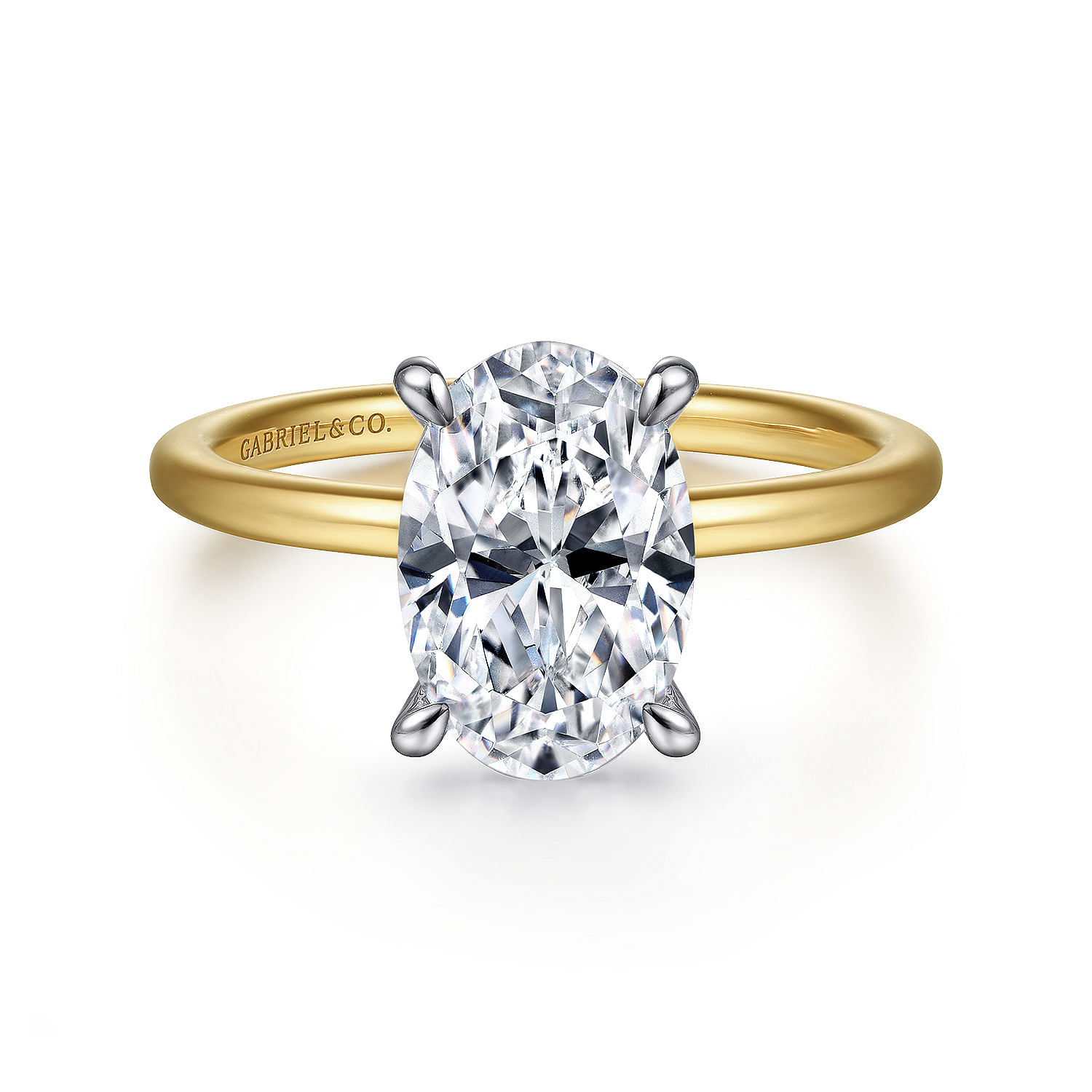 14K Yellow And White Gold Cari Hidden Halo Oval Natural Diamonds Engagement Ring