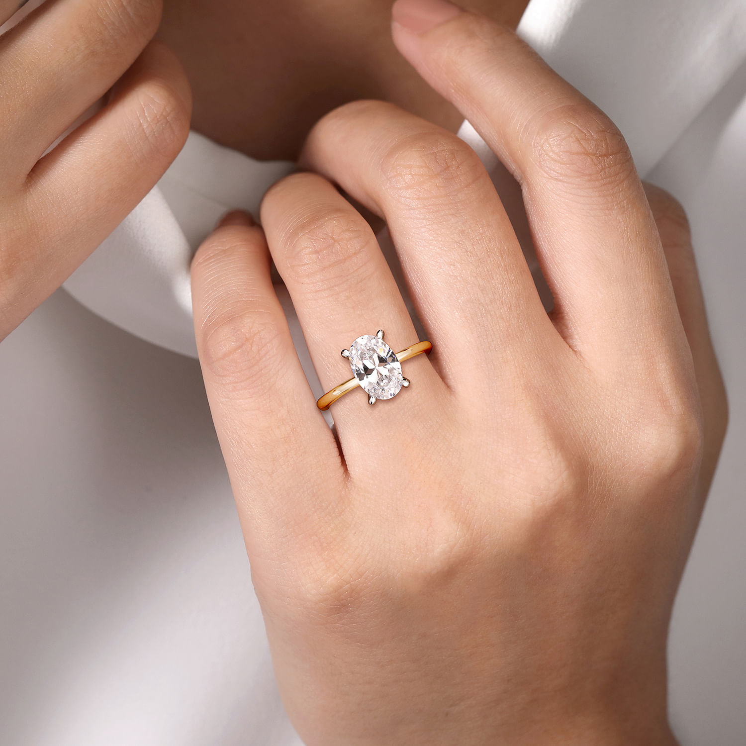 14K Yellow And White Gold Cari Hidden Halo Oval Natural Diamonds Engagement Ring