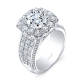 18K White Gold Halo Round Natural Diamonds Engagement Ring