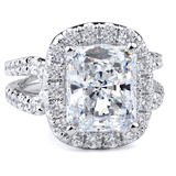 18K White Gold Halo Radiant Natural Diamonds Engagement Ring