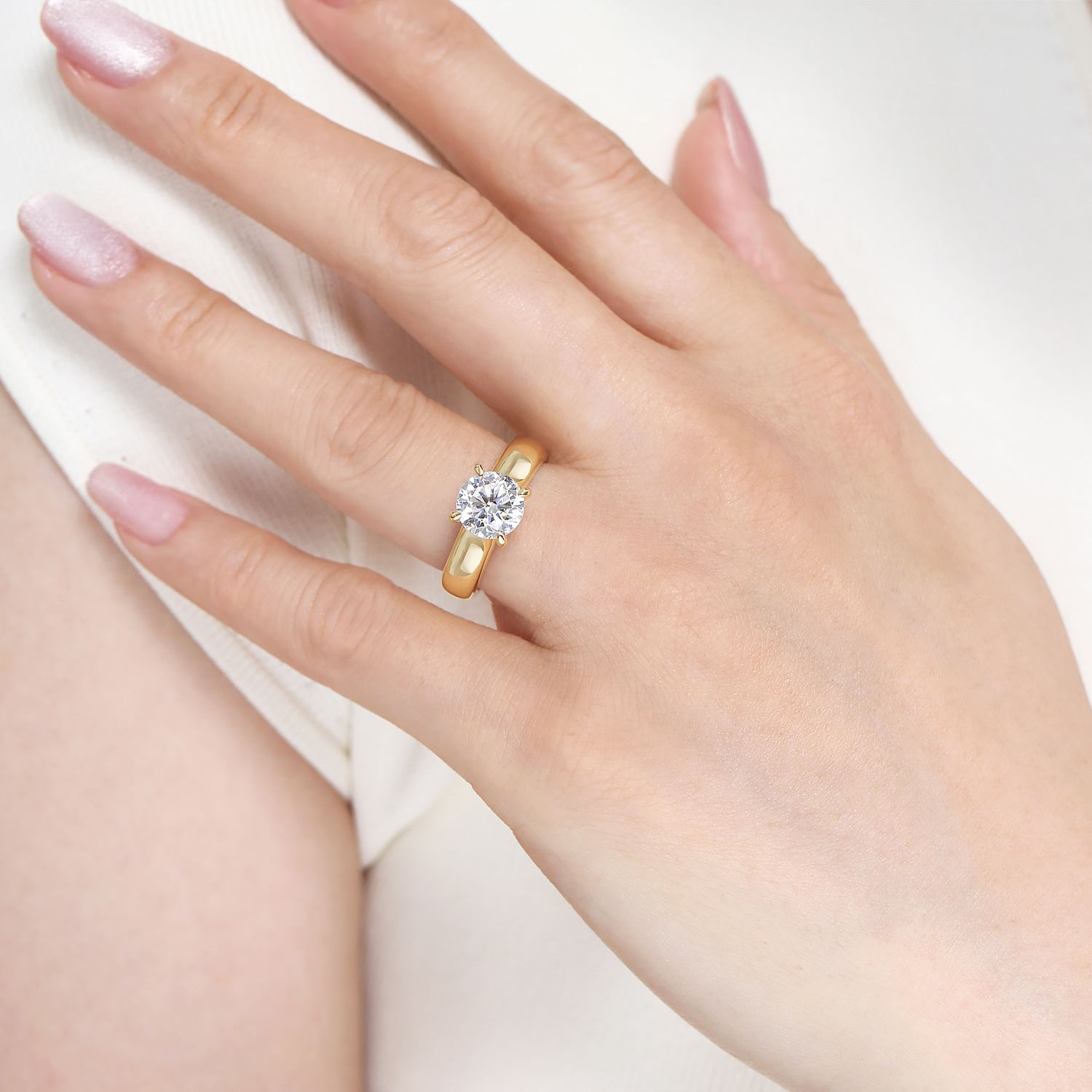 14K Yellow Gold Reeve Hidden Halo Round Natural Diamonds Engagement Ring