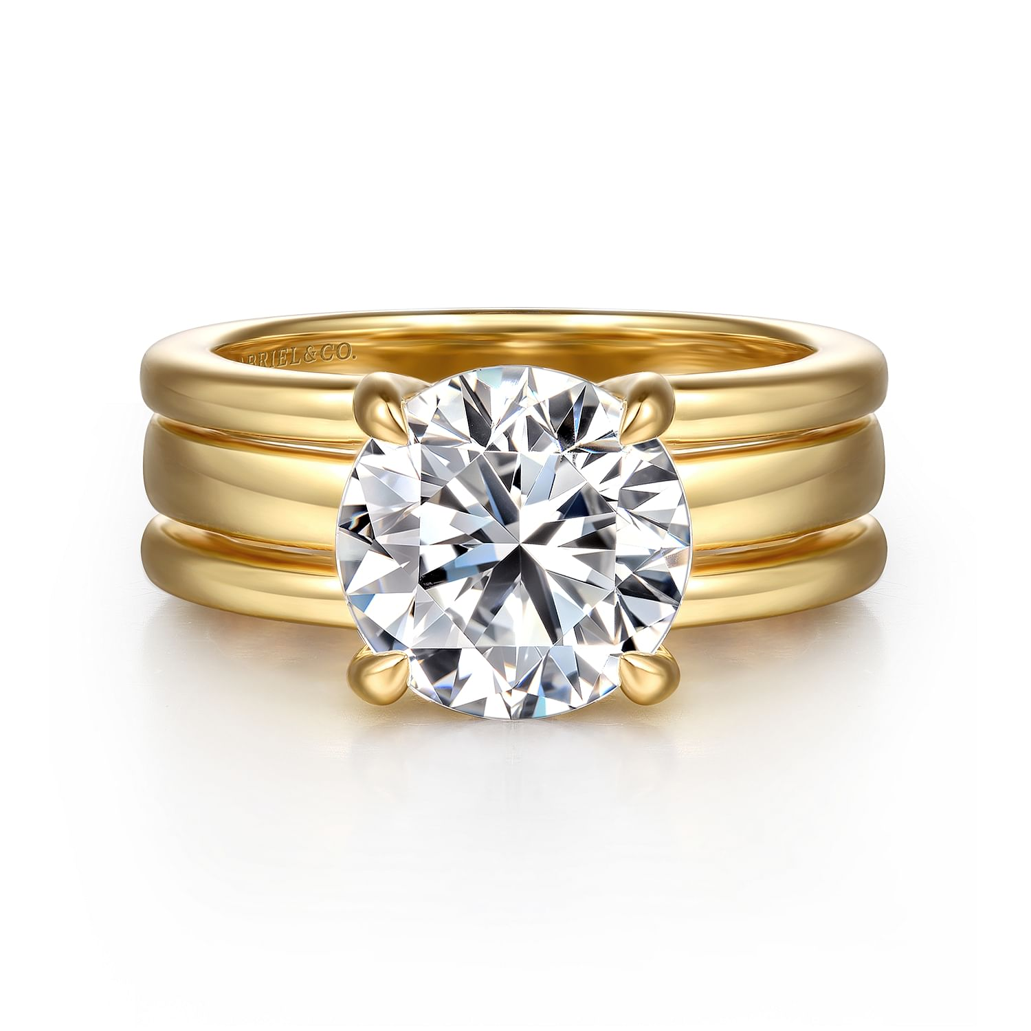 14K Yellow Gold Giova Wide Band Round Natural Diamonds Engagement Ring
