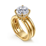 14K Yellow Gold Giova Wide Band Round Natural Diamonds Engagement Ring
