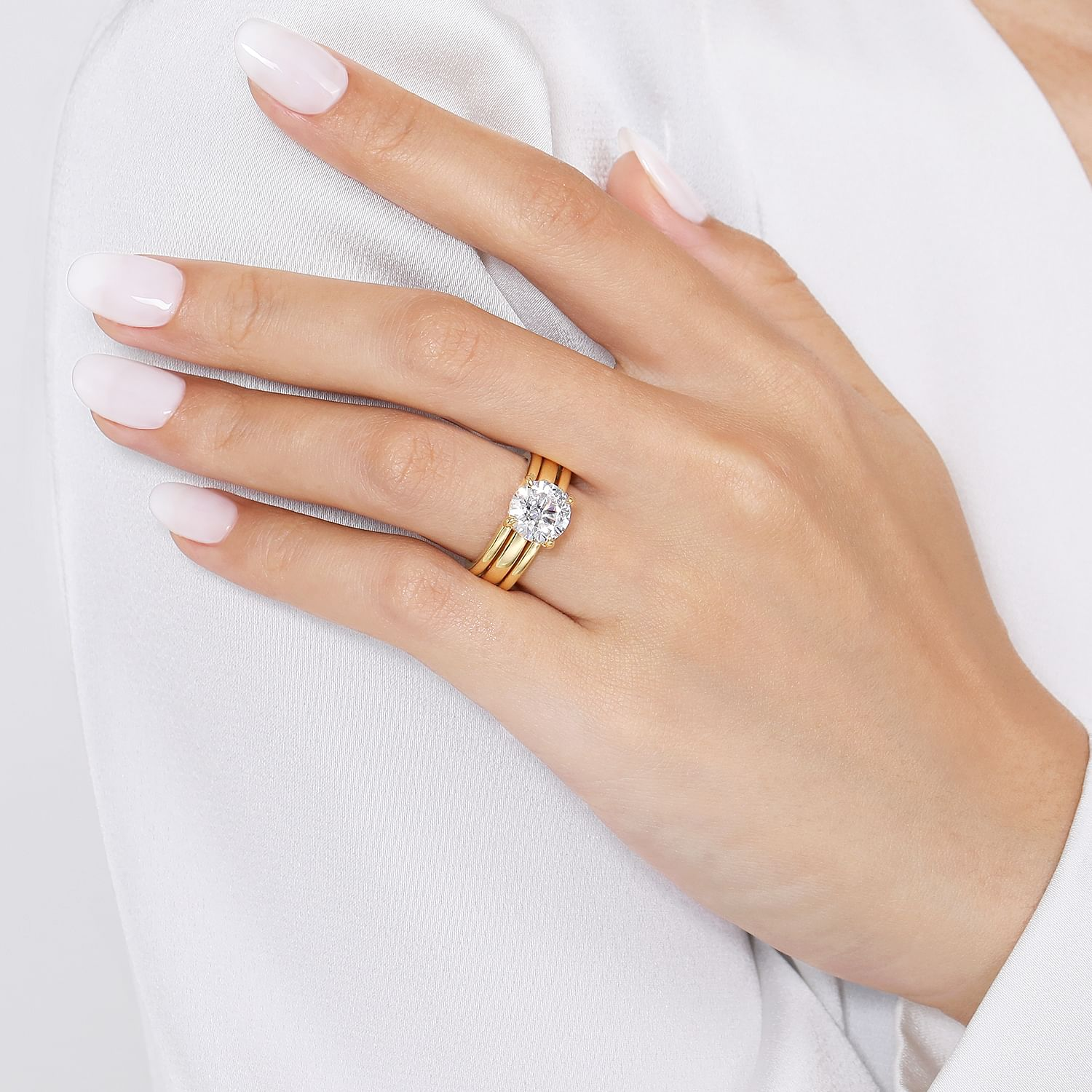 14K Yellow Gold Giova Wide Band Round Natural Diamonds Engagement Ring