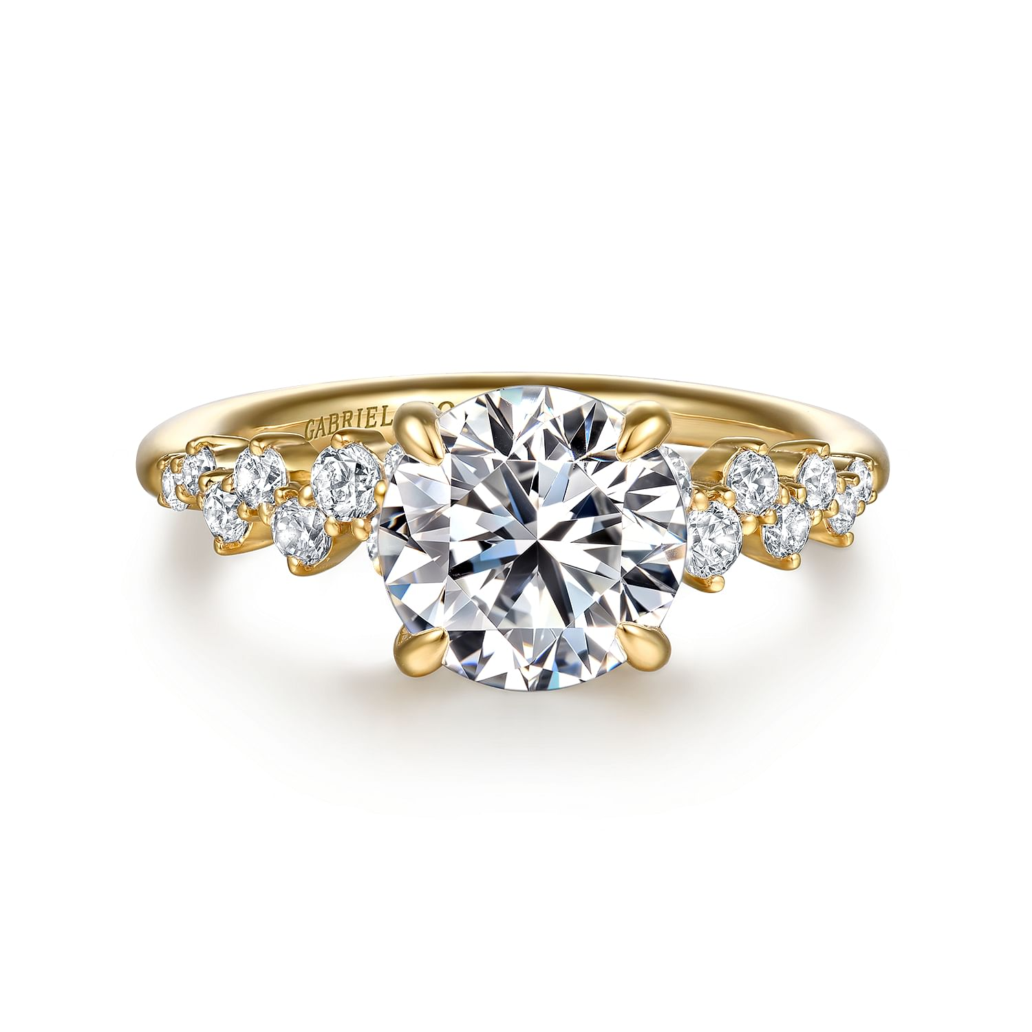 14K Yellow Gold Cove Organic Round Natural Diamonds Engagement Ring