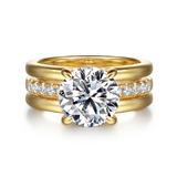 14K Yellow Gold Reeba Wide Band Round Natural Diamonds Engagement Ring
