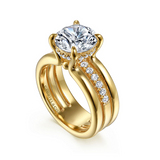 14K Yellow Gold Reeba Wide Band Round Natural Diamonds Engagement Ring