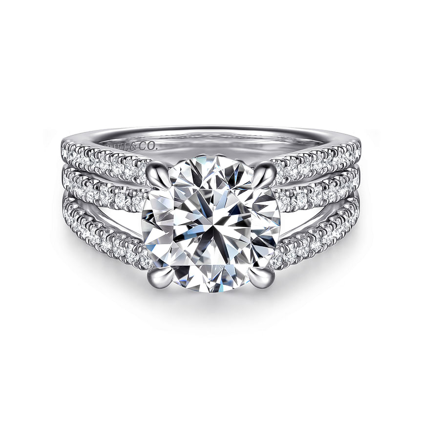 14K White Gold Rivah Split Shank Round Natural Diamonds Engagement Ring