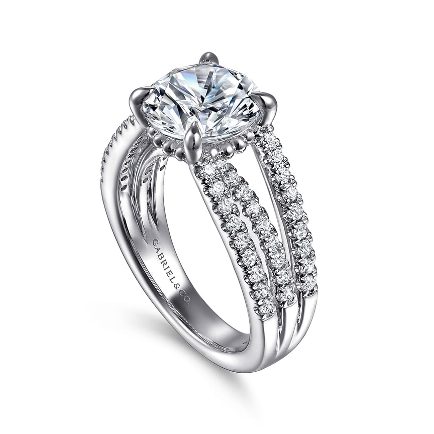 14K White Gold Rivah Split Shank Round Natural Diamonds Engagement Ring