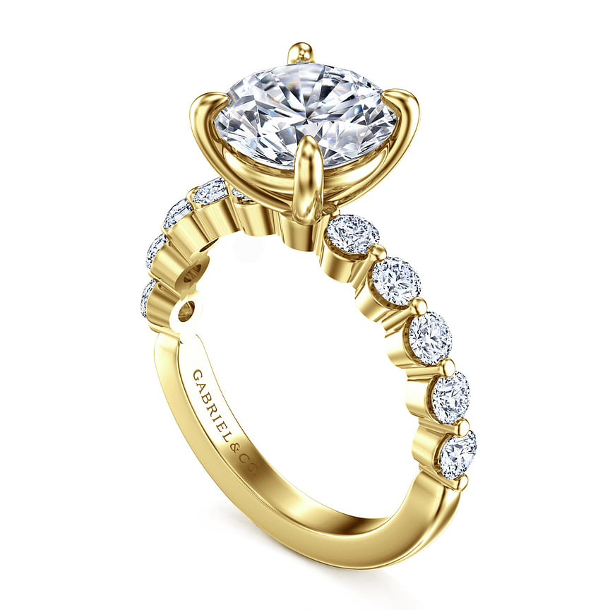 14K Yellow Gold Silvey Classic Round Natural Diamonds Engagement Ring