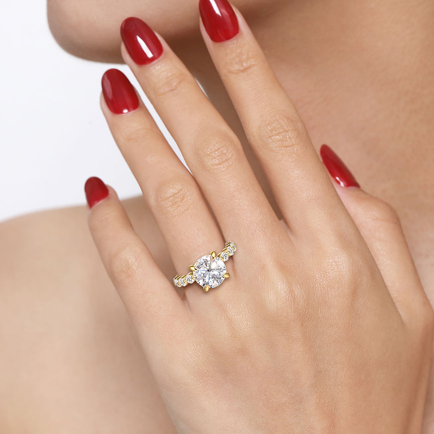 14K Yellow Gold Silvey Modern Round Natural Diamonds Engagement Ring