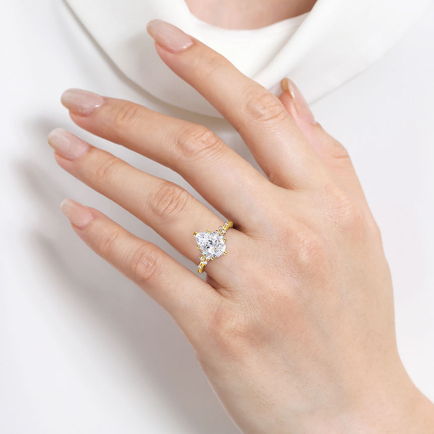 14K Yellow Gold Reena Classic Pear Natural Diamonds Engagement Ring