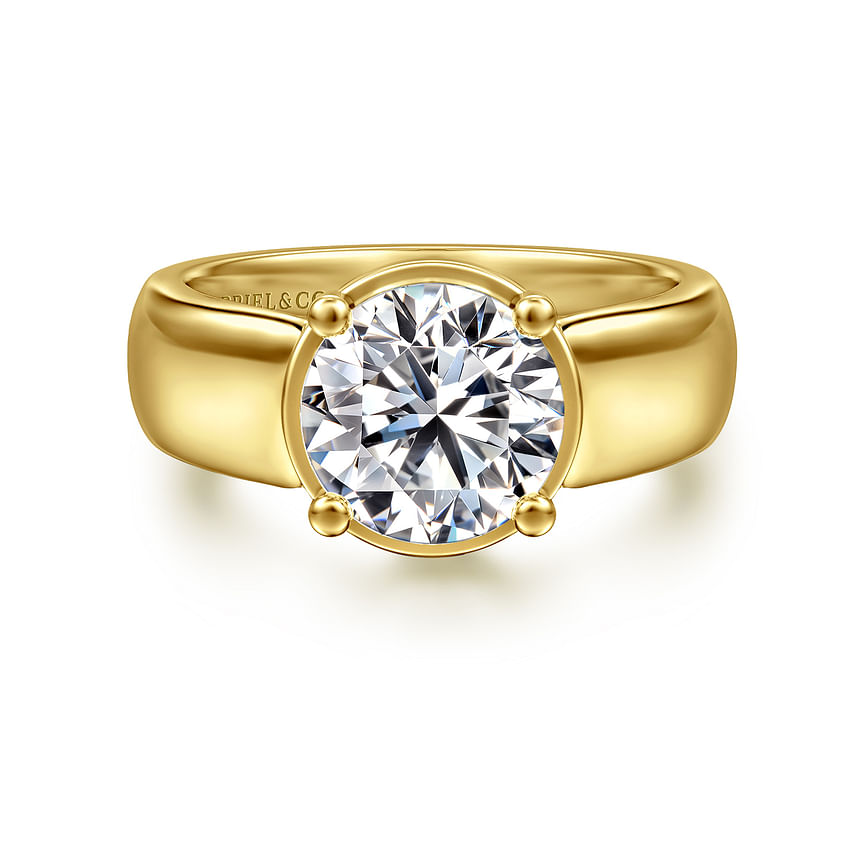 14K Yellow Gold Elza Wide Band Round Diamond Engagement Ring