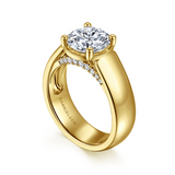 14K Yellow Gold Elza Wide Band Round Diamond Engagement Ring
