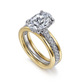 14K Two-Tone Feah Wide Band Oval Natural Diamonds Engagement Ring