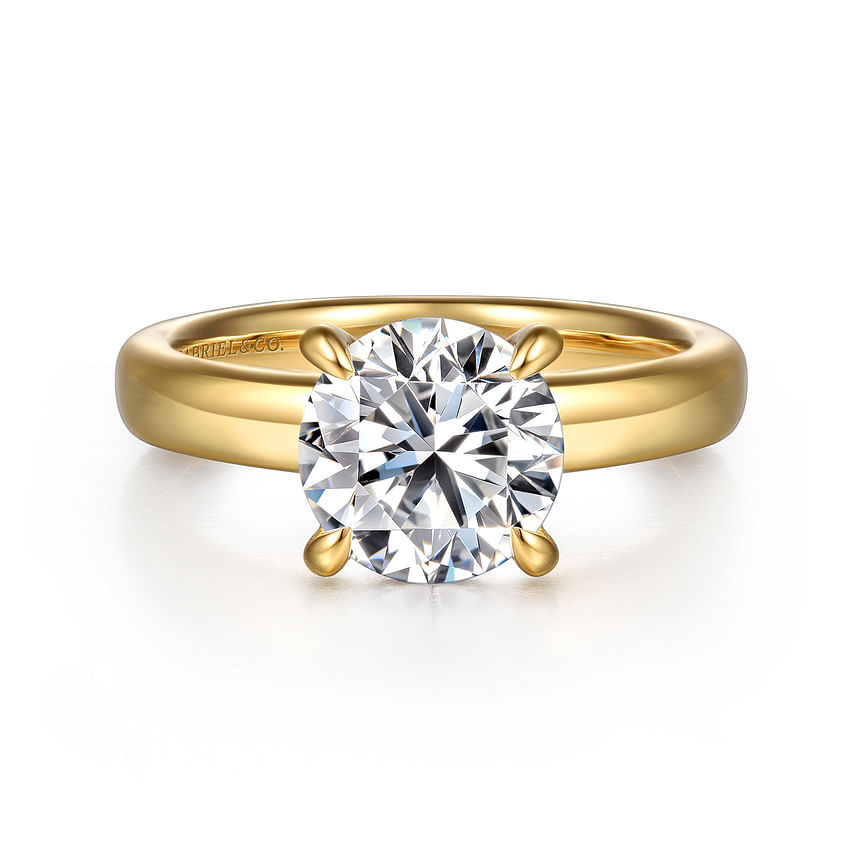 14K Yellow Gold Neema Wide Band Round Natural Diamonds Engagement Ring