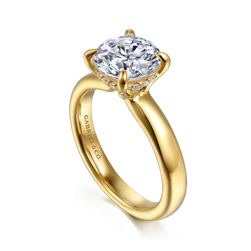 14K Yellow Gold Neema Wide Band Round Natural Diamonds Engagement Ring