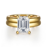 14K Yellow Gold Robin Wide Band Emerald Cut Natural Diamonds Engagement Ring