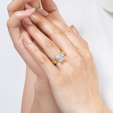 14K Yellow Gold Robin Wide Band Emerald Cut Natural Diamonds Engagement Ring