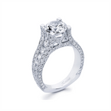 18K White Gold Wide Band Round Natural Diamonds Engagement Ring