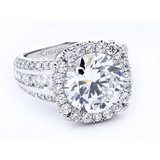 18K White Gold Halo Round Natural Diamonds Engagement Ring