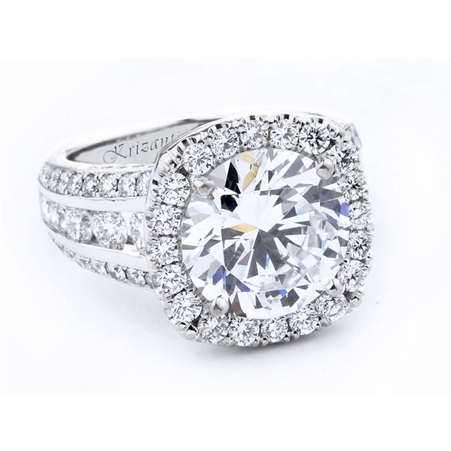 18K White Gold Halo Round Natural Diamonds Engagement Ring
