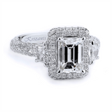 18K White Gold Halo Emerald Cut Natural Diamonds Engagement Ring