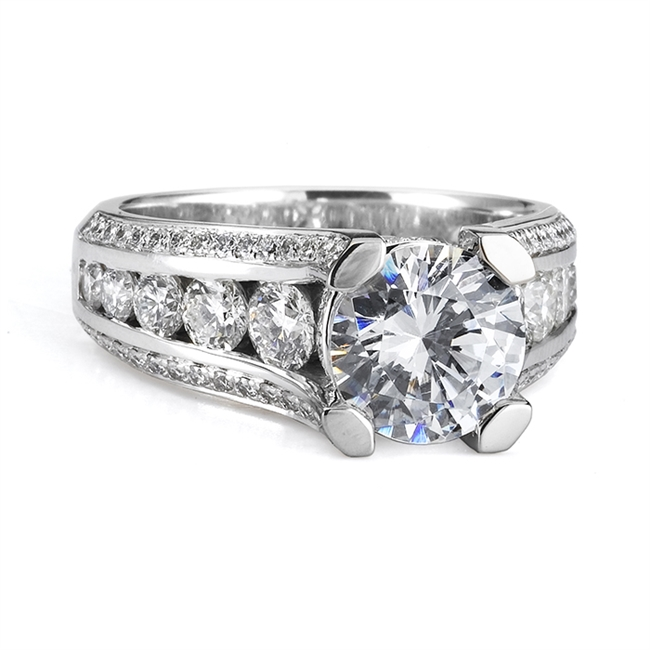 18K White Gold Contemporary Round Natural Diamonds Engagement Ring