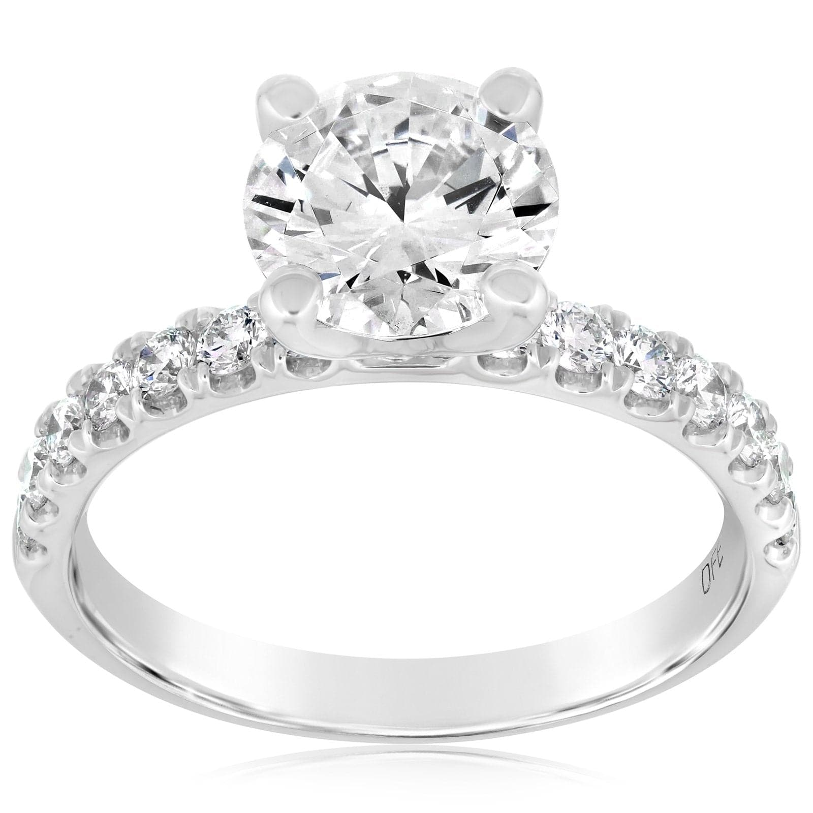 14K White Gold Classic Round Natural Diamonds Engagement Ring
