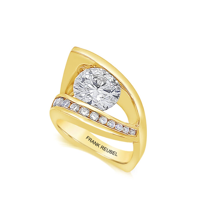 14K Yellow Gold Tension Set Round Natural Diamonds Engagement Ring