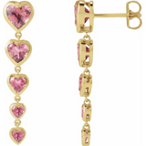 14K Yellow Gold Pink Tourmaline Heart Dangle Earrings