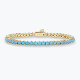 18K Yellow Gold Overlay 'Not Your Basic' 3Mm Simulated Blue Opals Tennis Bracelet