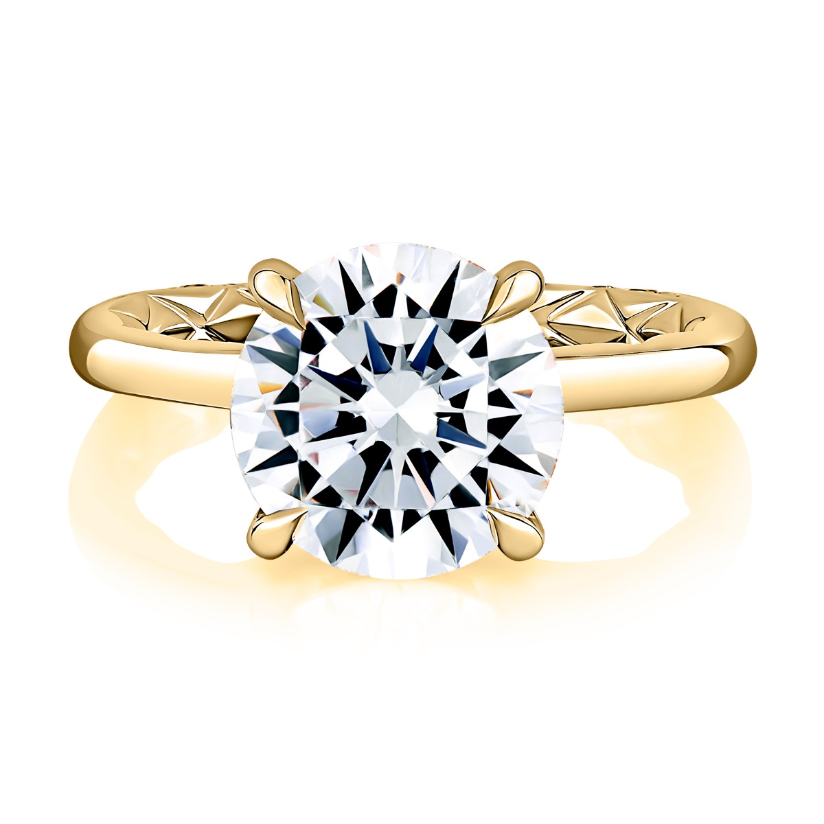 14K Yellow Gold Hidden Halo Round Diamond Engagement Ring