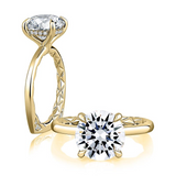 14K Yellow Gold Hidden Halo Round Diamond Engagement Ring
