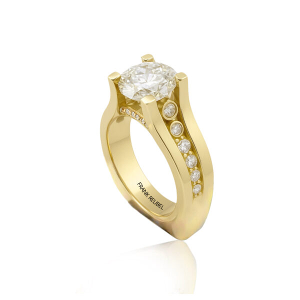 14K Yellow Gold Contemporary Round Diamond Engagement Ring