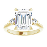 14K Yellow Gold Three Stone Radiant Natural Diamonds Engagement Ring