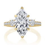 14K Yellow Gold Three Stone Marquise Diamond Engagement Ring