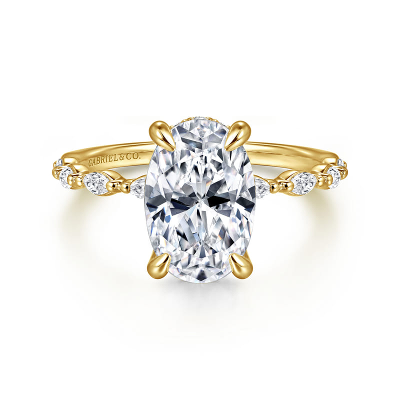 14K Yellow Gold Adeena Modern Oval Natural Diamonds Engagement Ring
