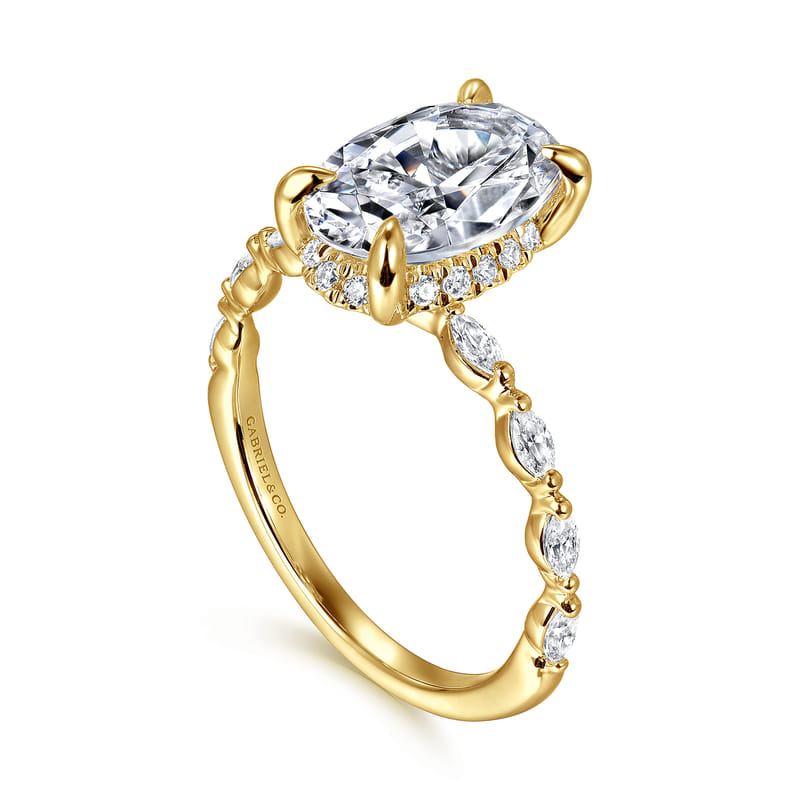 14K Yellow Gold Adeena Modern Oval Natural Diamonds Engagement Ring