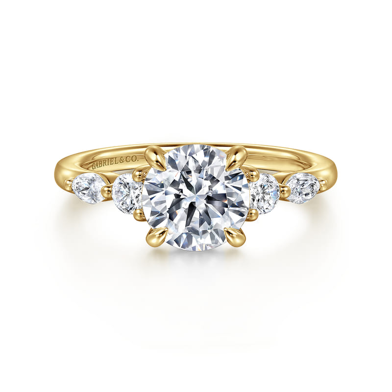 14K Yellow Gold Cian Five Stone Round Natural Diamonds Engagement Ring