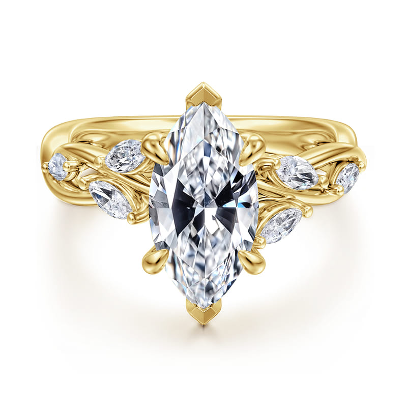 14K Yellow Gold Charlina Twist Marquise Natural Diamonds Engagement Ring