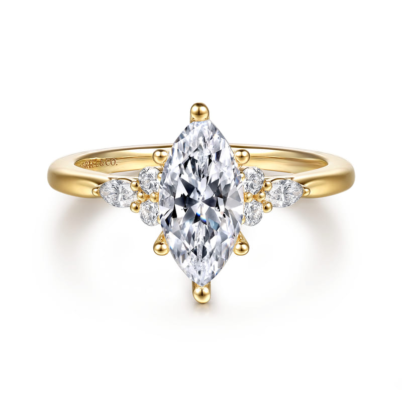 14K Yellow Gold Arletta Split Shank Marquise Natural Diamonds Engagement Ring