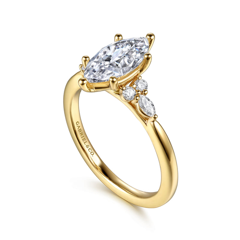 14K Yellow Gold Arletta Split Shank Marquise Natural Diamonds Engagement Ring