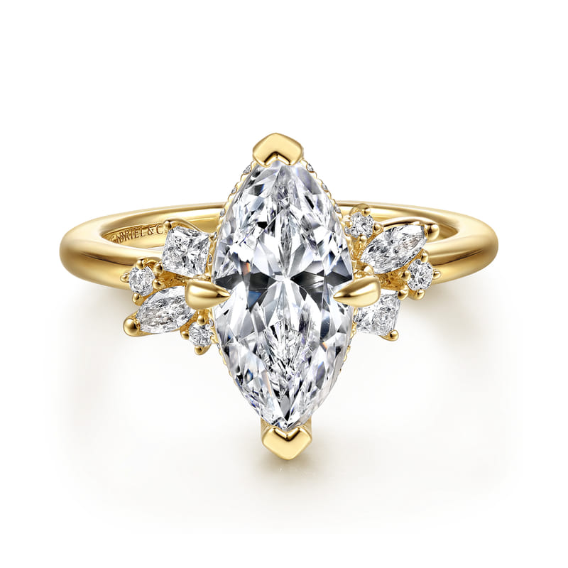 14K Yellow Gold Cicely Organic Marquise Natural Diamonds Engagement Ring