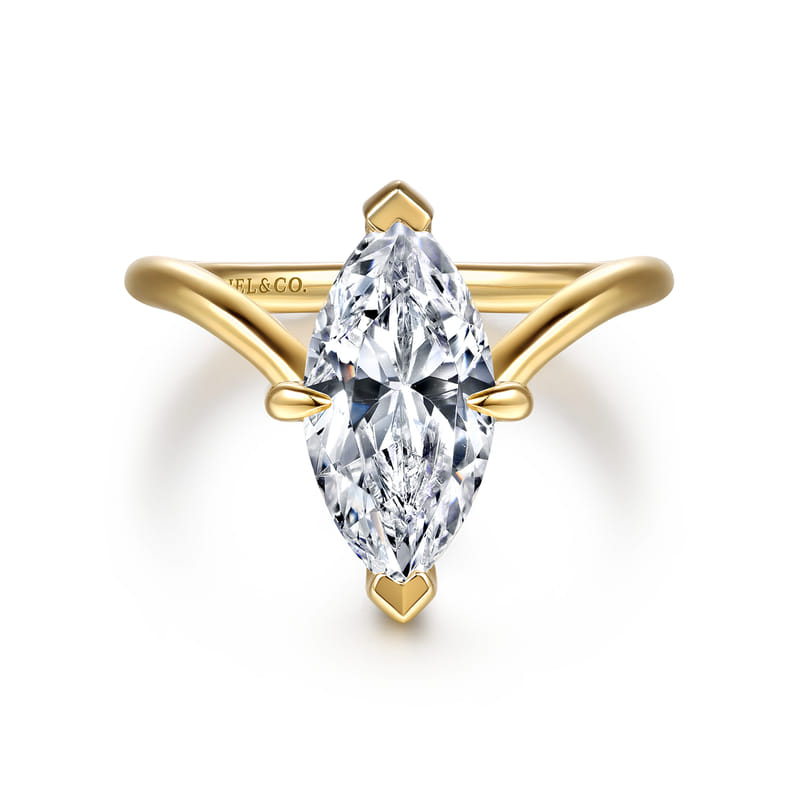 14K Yellow Gold Cosmic Contemporary Marquise Natural Diamonds Engagement Ring