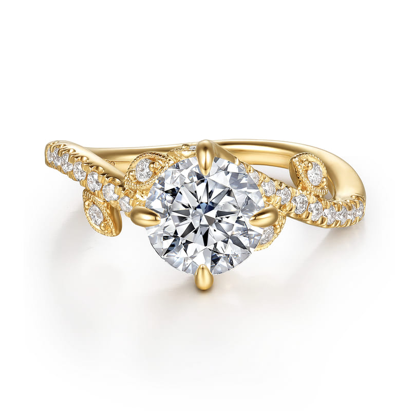 14K Yellow Gold Darcie Floral Round Natural Diamonds Engagement Ring